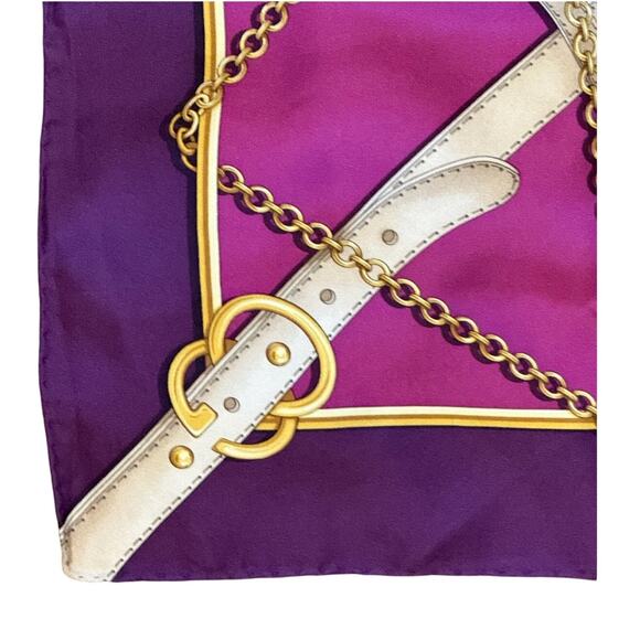 Gucci Chain & Straps Silk Twill Square Purple Scarf*BEAUTIFUL condition - Picture 3 of 7
